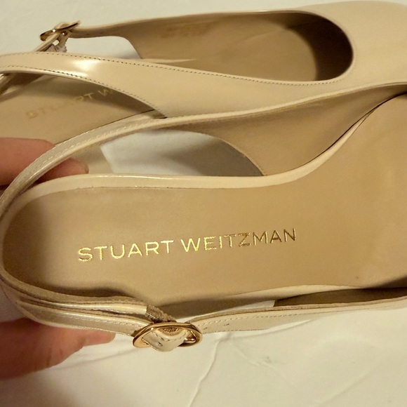 Stuart Weitzman Tia 75 Slingback Pumps Liquid Metallic Nude - Picture 7 of 10